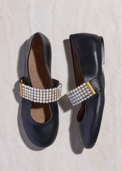 Black Pearl Trim Round Ballet Flat