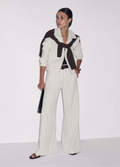 Ivory Stripe Bomber Jacket