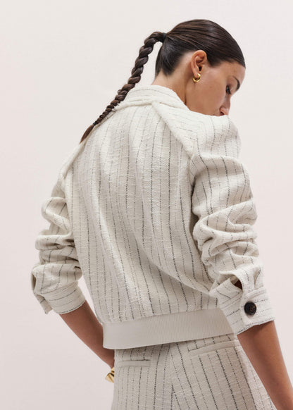 Ivory Stripe Bomber Jacket