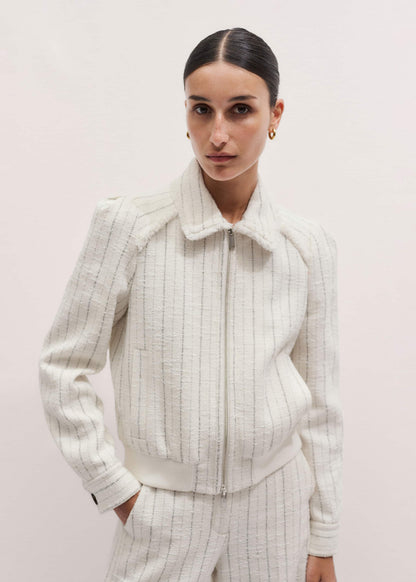 Ivory Stripe Bomber Jacket