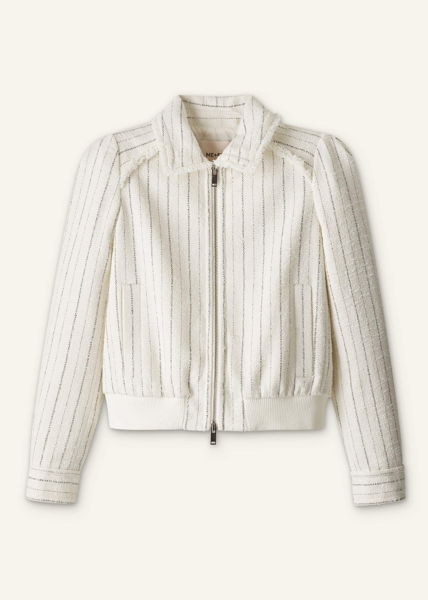 Ivory Stripe Bomber Jacket