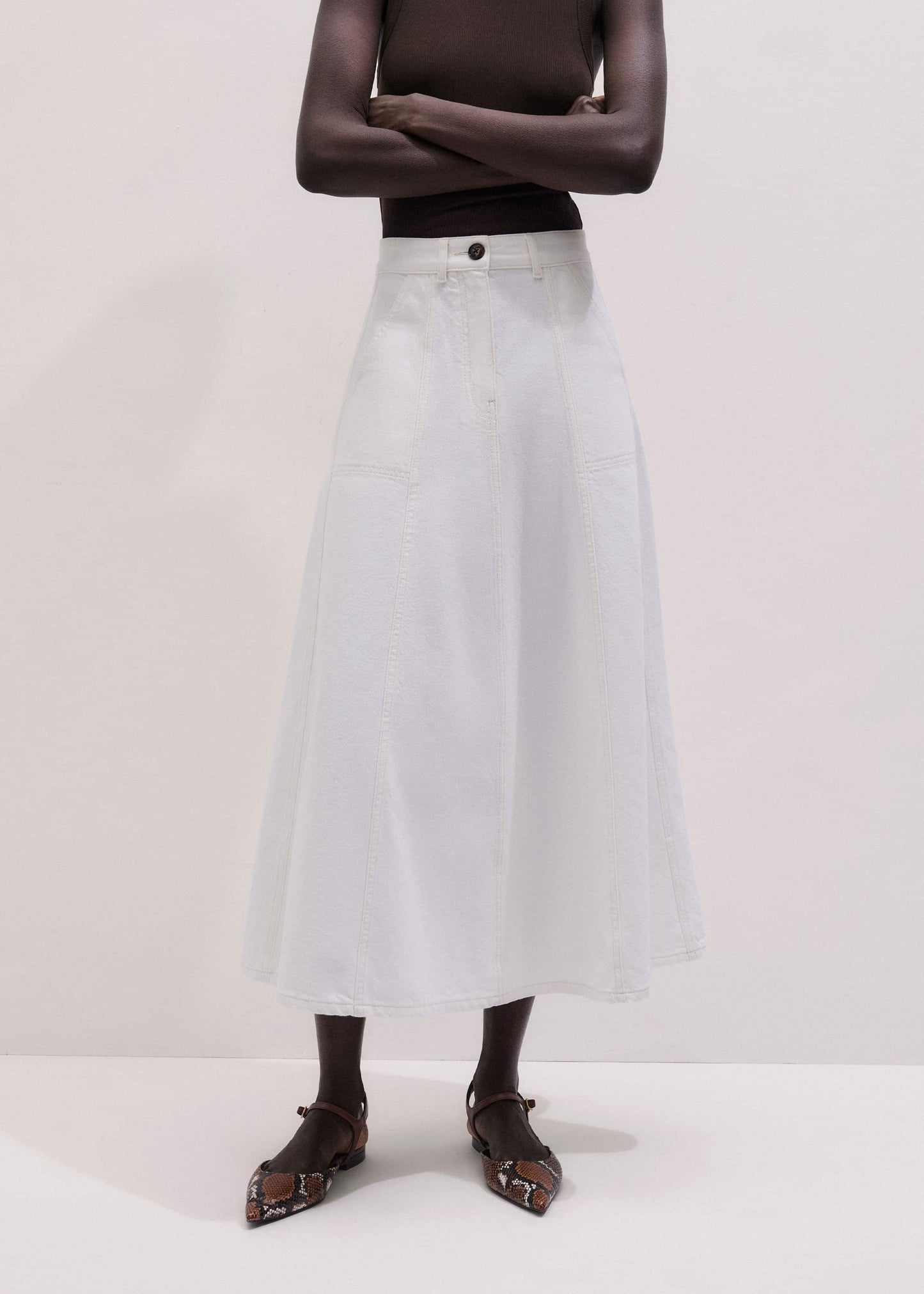White Panelled A-Line Maxi Skirt