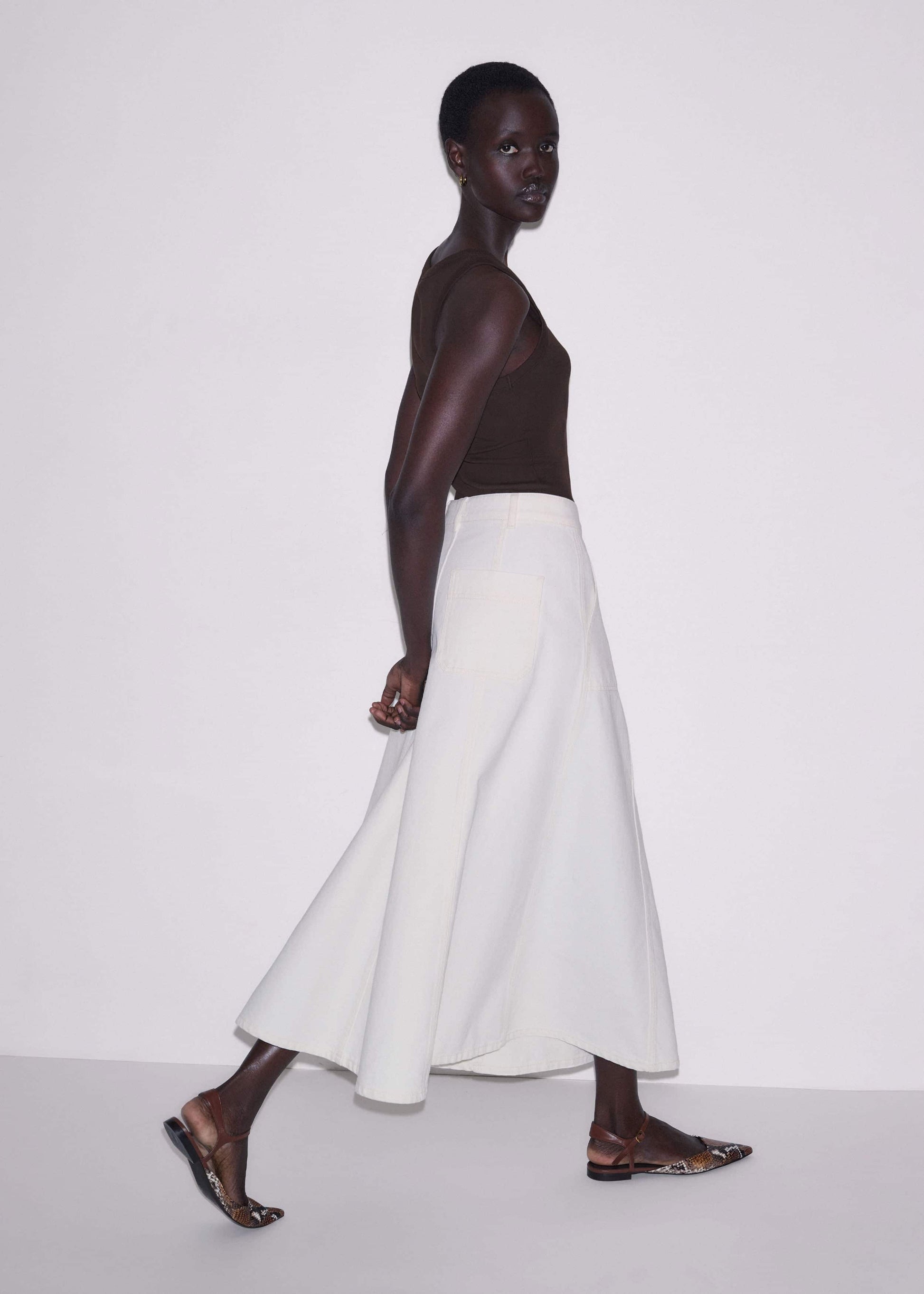 White Panelled A-Line Maxi Skirt
