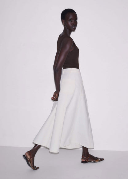 White Panelled A-Line Maxi Skirt