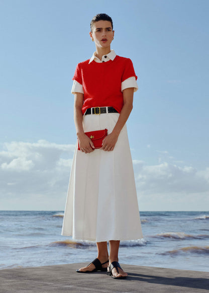 White Panelled A-Line Maxi Skirt