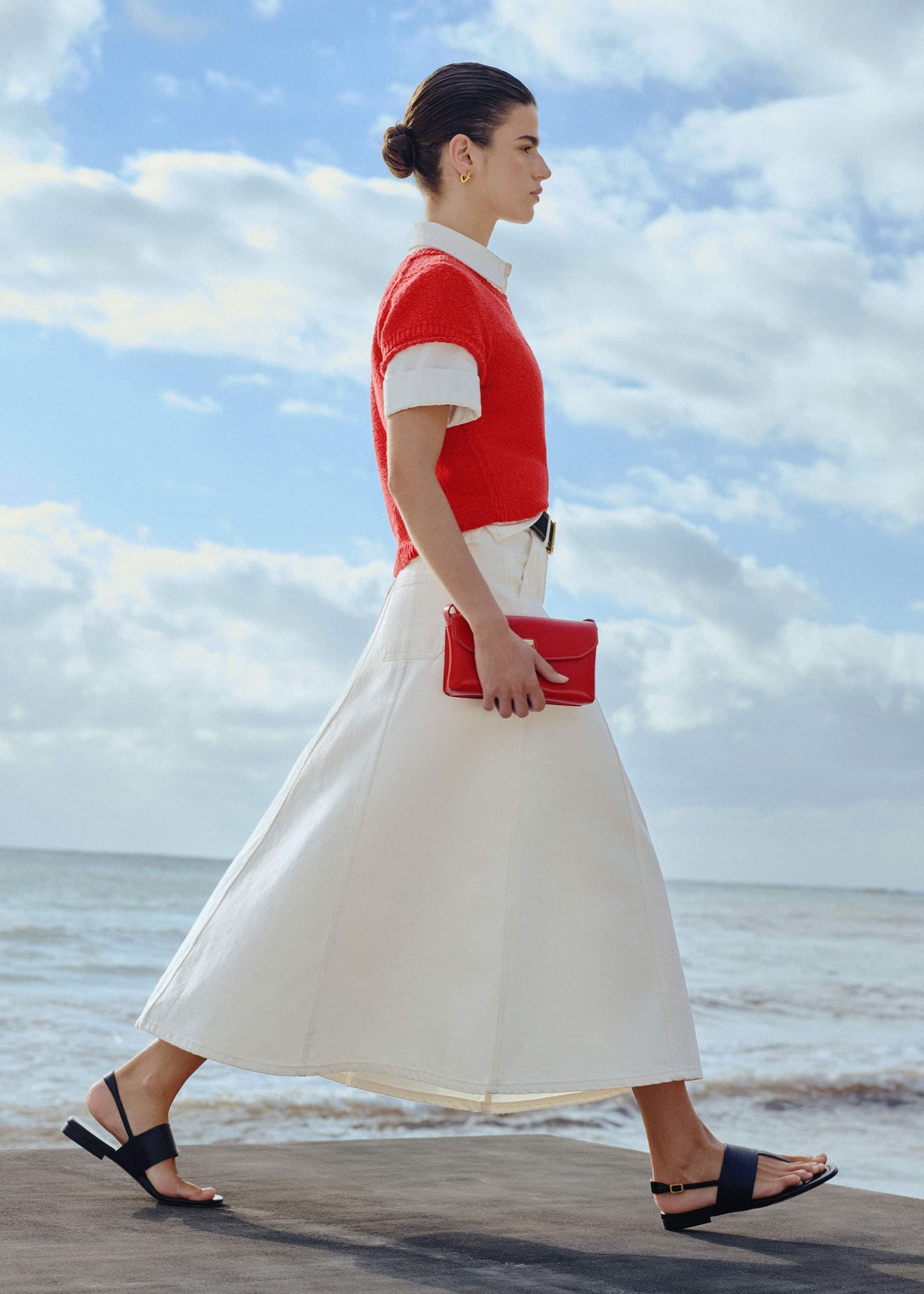 White Panelled A-Line Maxi Skirt