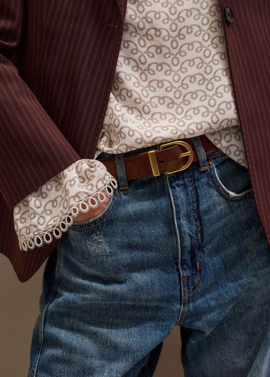 Chestnut Round Buckle Reversible Belt