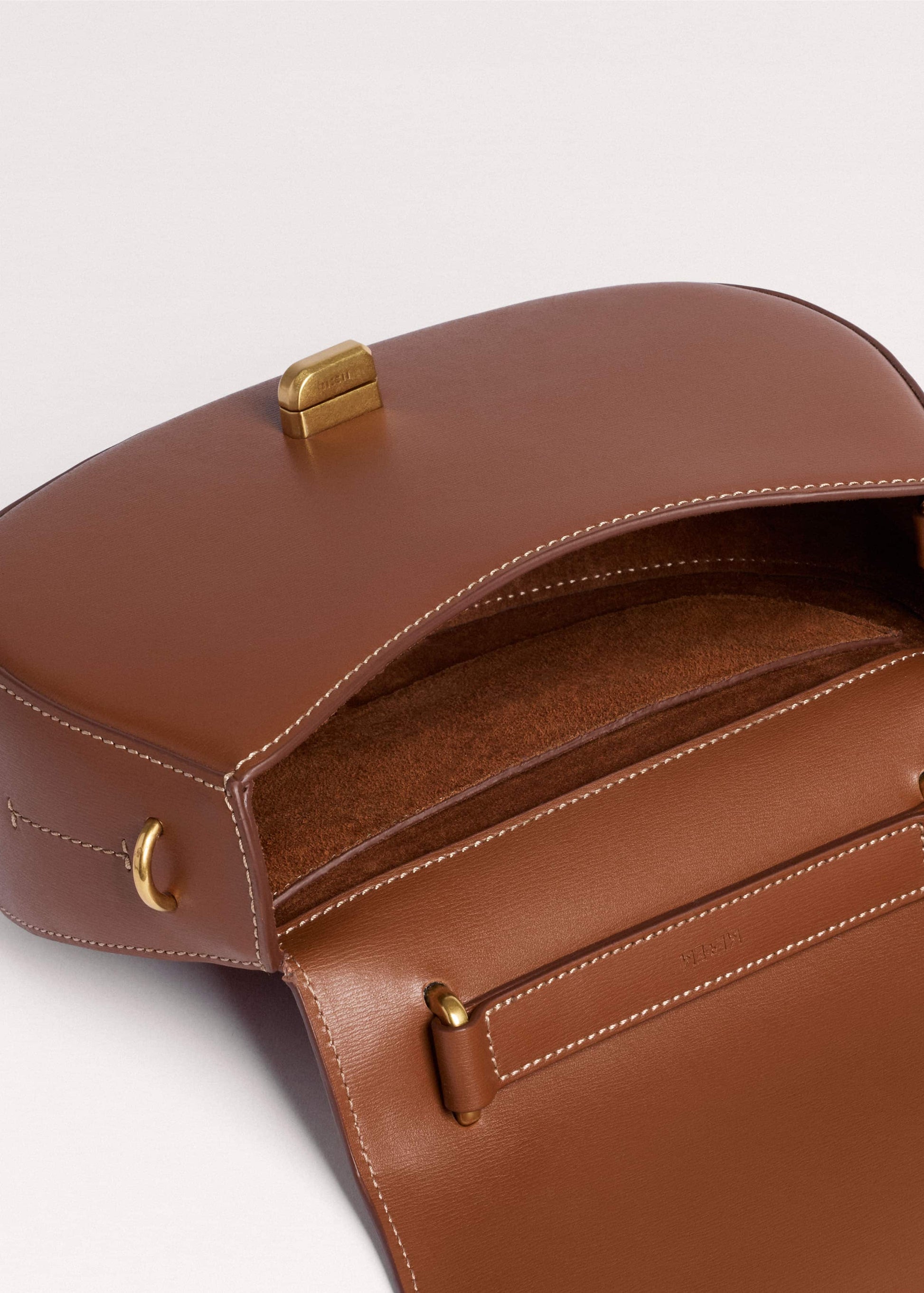 Dark Tan Resin Top Handle Structured Saddle Bag