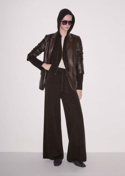 Brown Cashmere Straight Hoodie + Wide-Leg Pant Knitted Co-ord