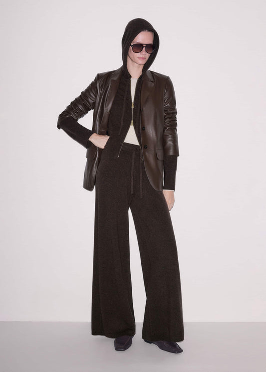 Brown Cashmere Straight Hoodie + Wide-Leg Pant Knitted Co-ord