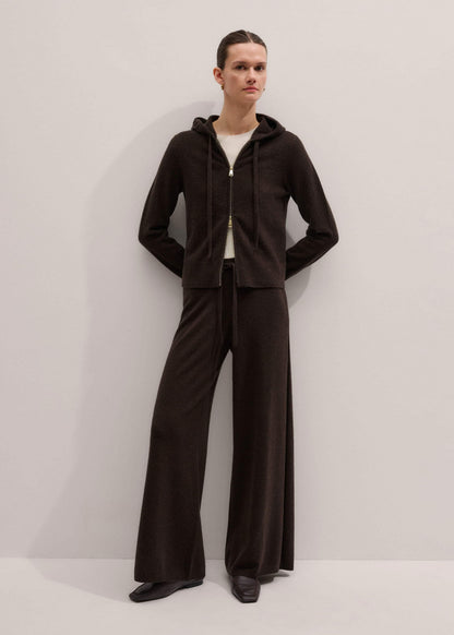 Brown Cashmere Straight Hoodie + Wide-Leg Pant Knitted Co-ord