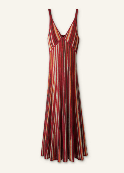 Red Metallic Knit Maxi Dress