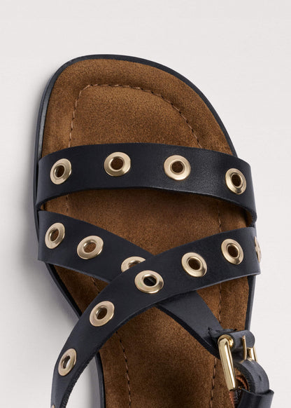 Black Eyelet Stud Sandal