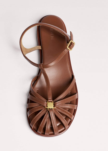 Brown Caged T-Bar Sandal
