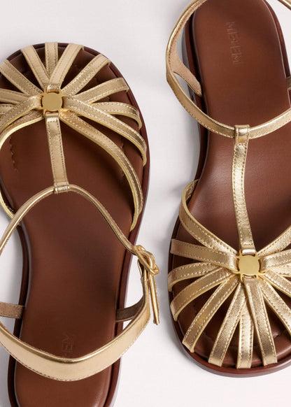 Gold Caged T-Bar Sandal