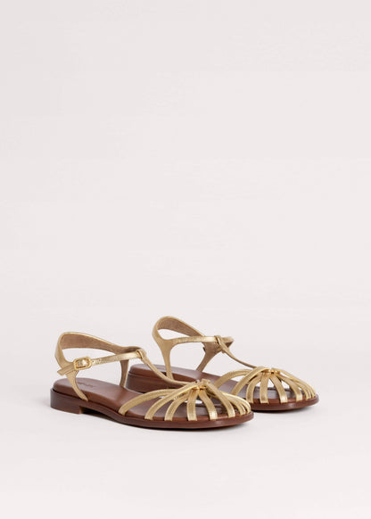 Gold Caged T-Bar Sandal