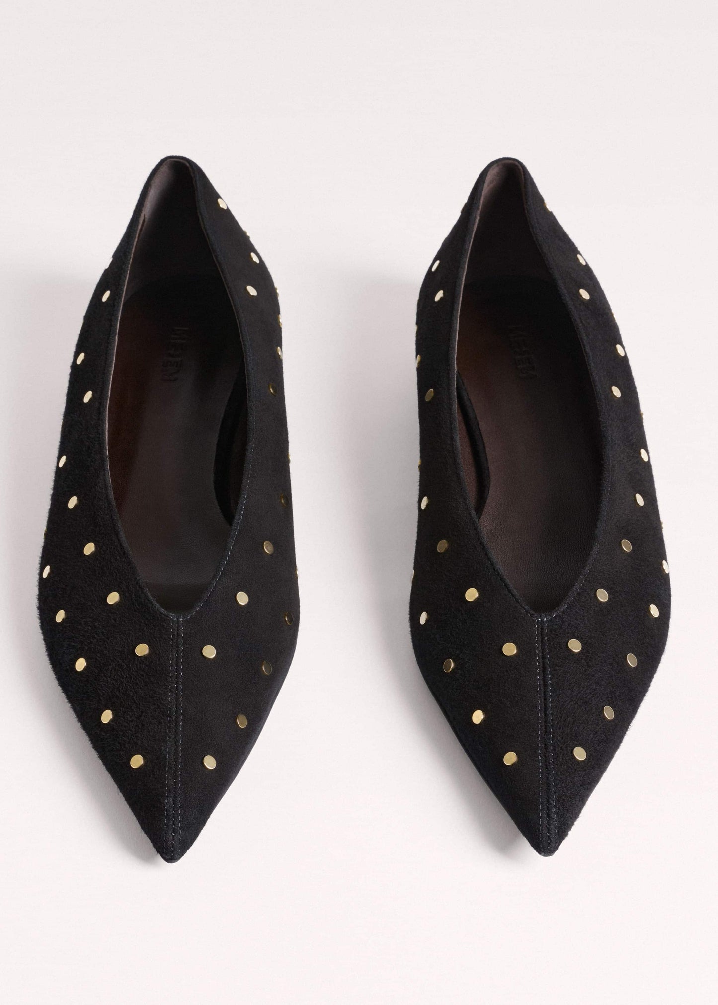 Black Suede Stud Point Flat