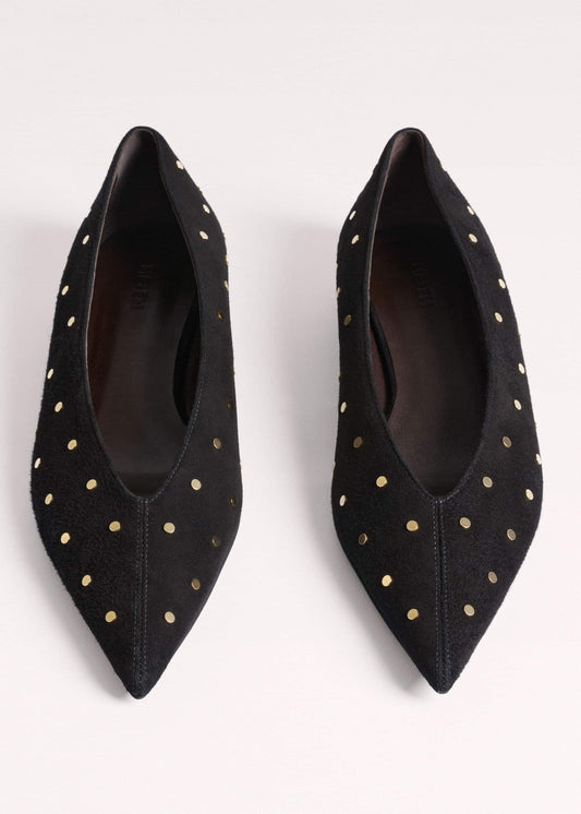 Black Suede Stud Point Flat