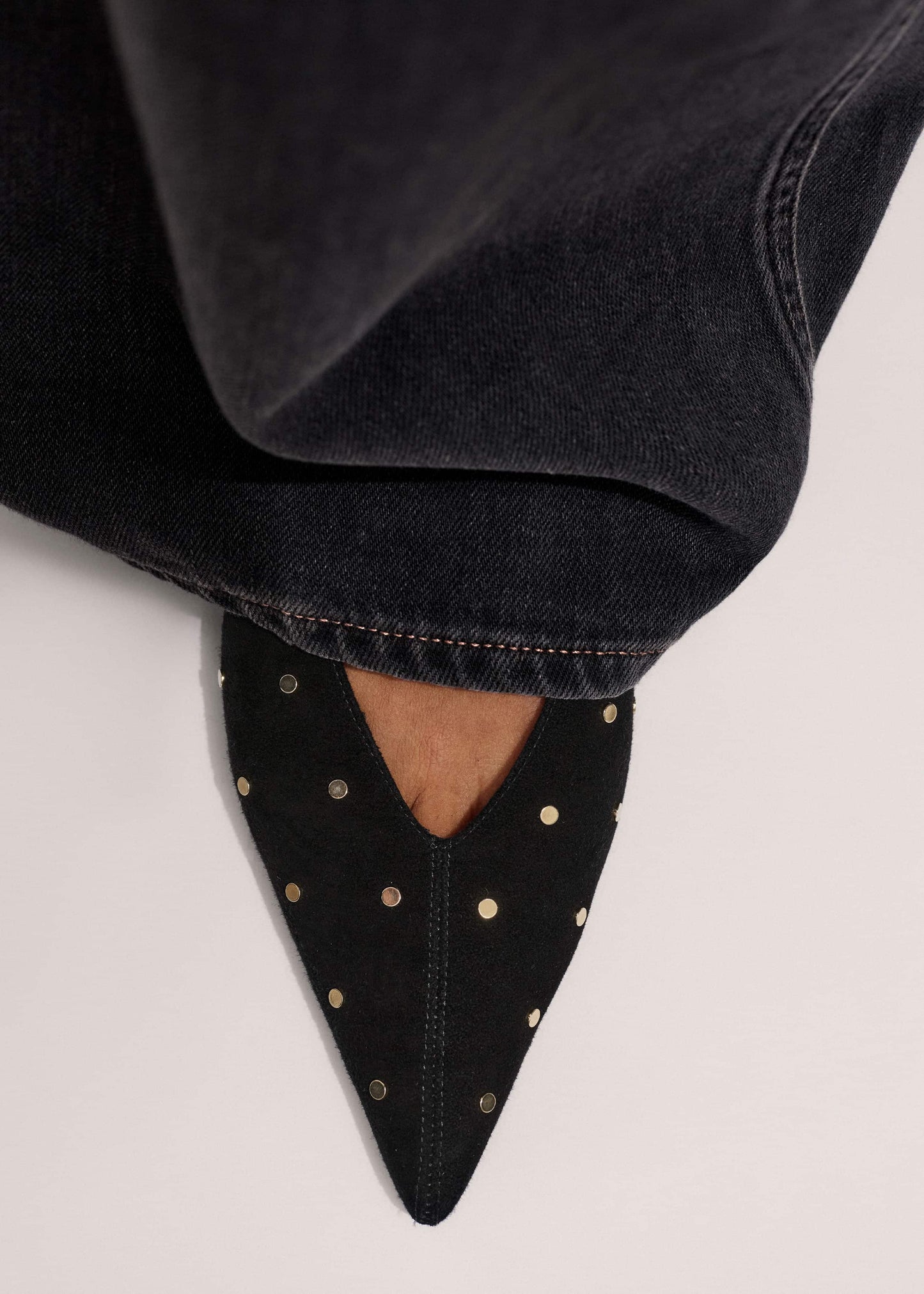 Black Suede Stud Point Flat