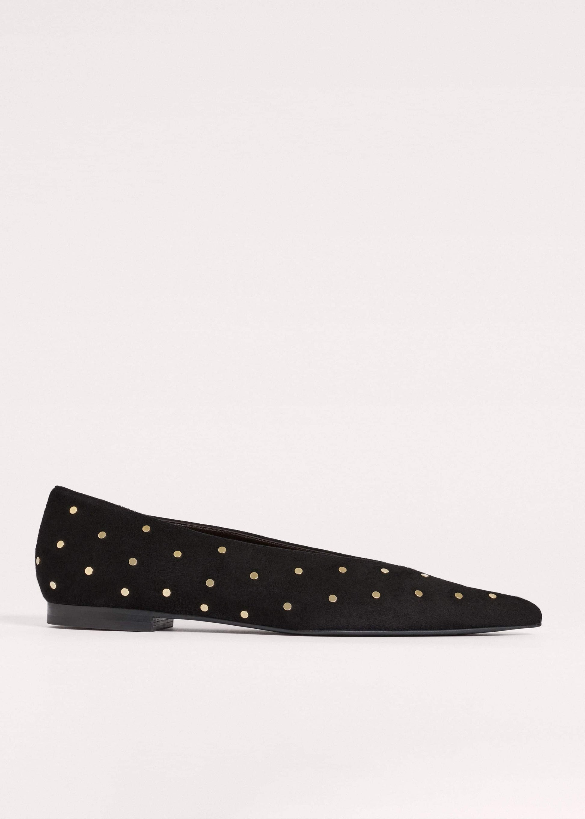 Black Suede Stud Point Flat