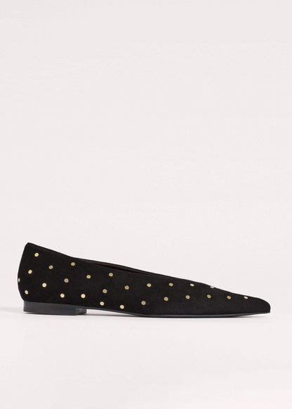 Black Suede Stud Point Flat