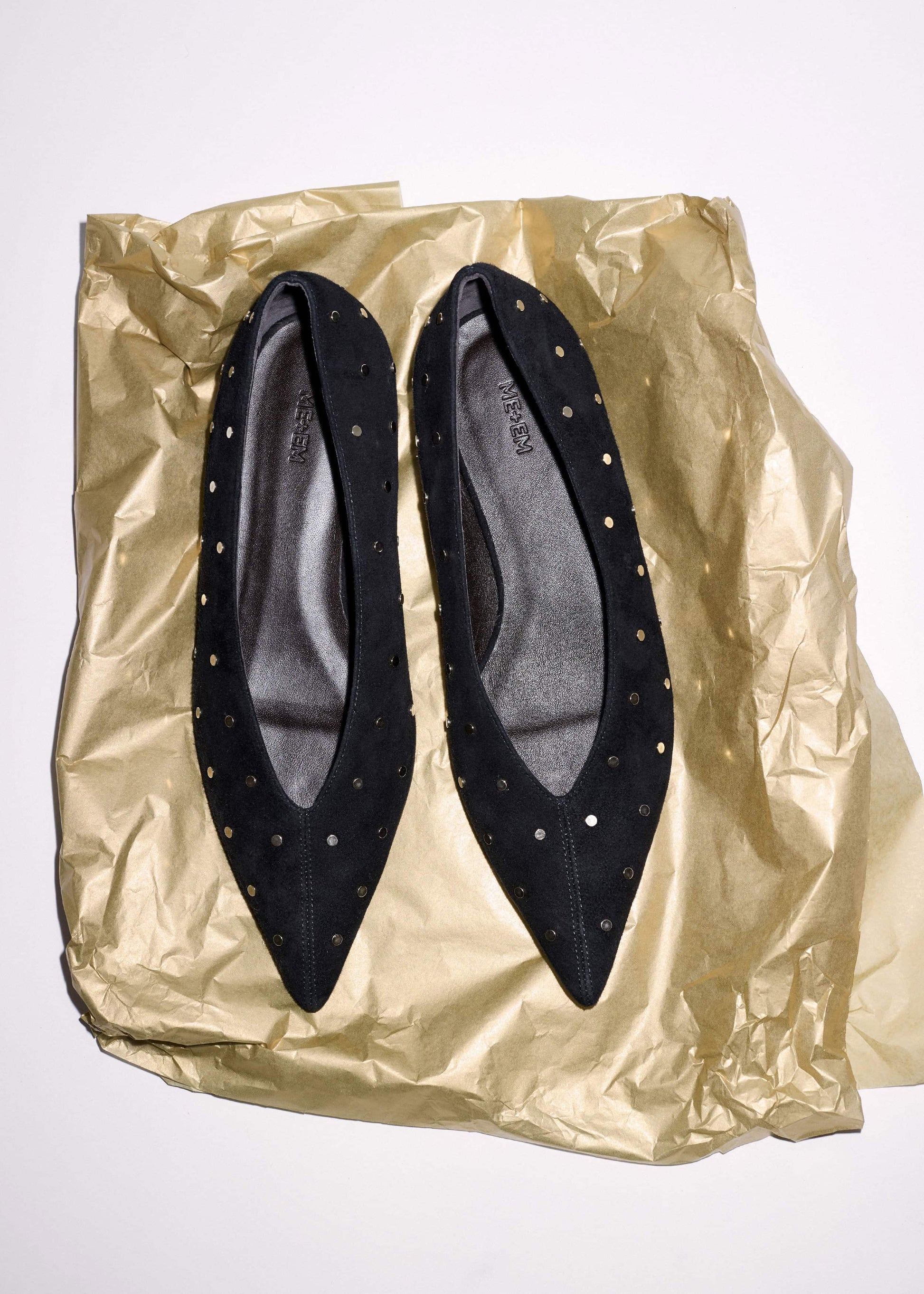 Black Suede Stud Point Flat