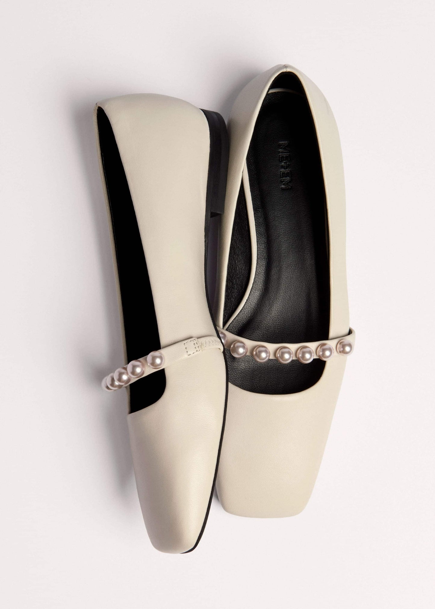 Off White Faux Pearl Square Toe Ballerina Flat