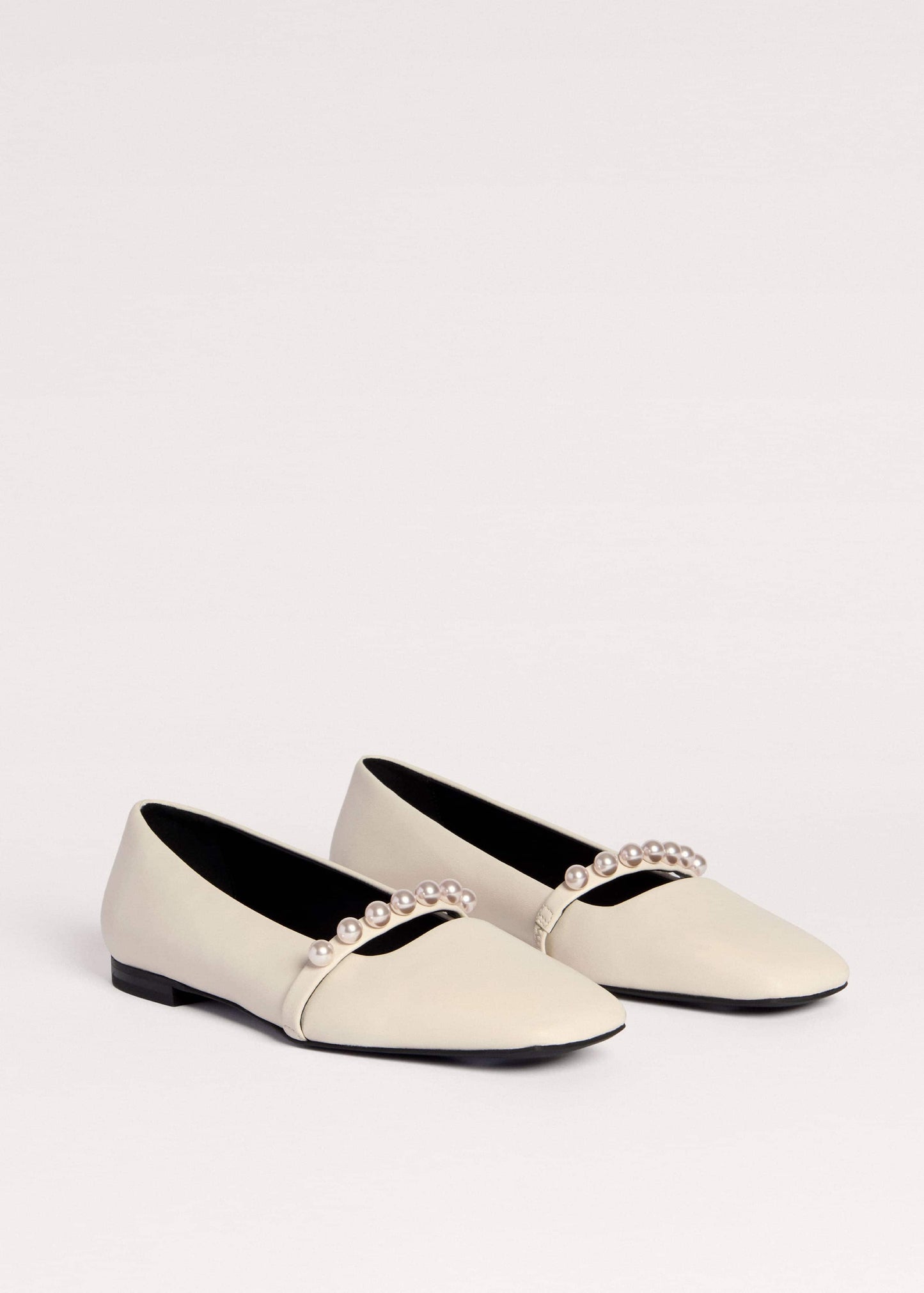 Off White Faux Pearl Square Toe Ballerina Flat
