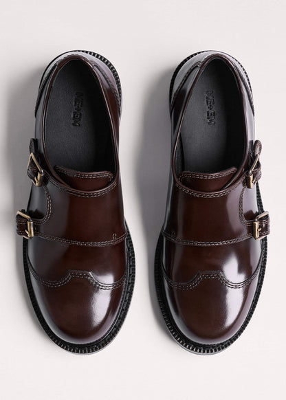 Brown Leather Double Buckle Shoe