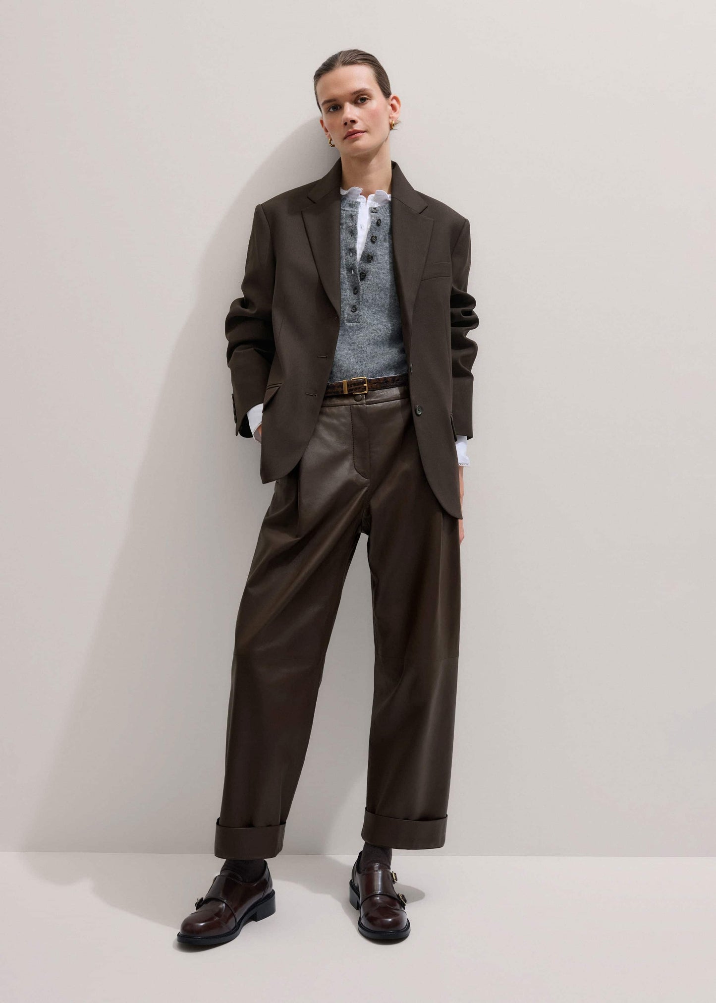 Brown Leather Double Buckle Shoe