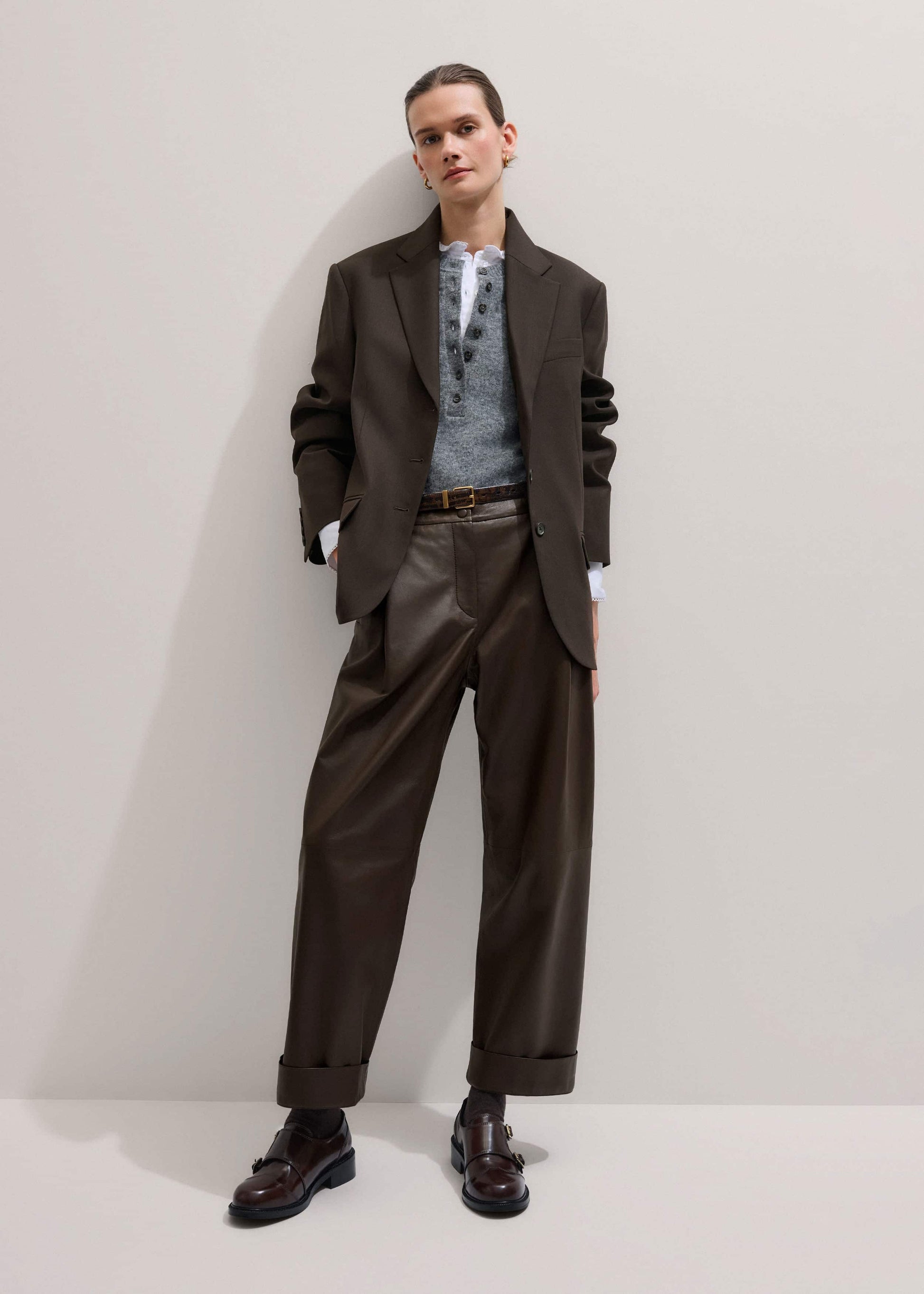 Brown Leather Double Buckle Shoe