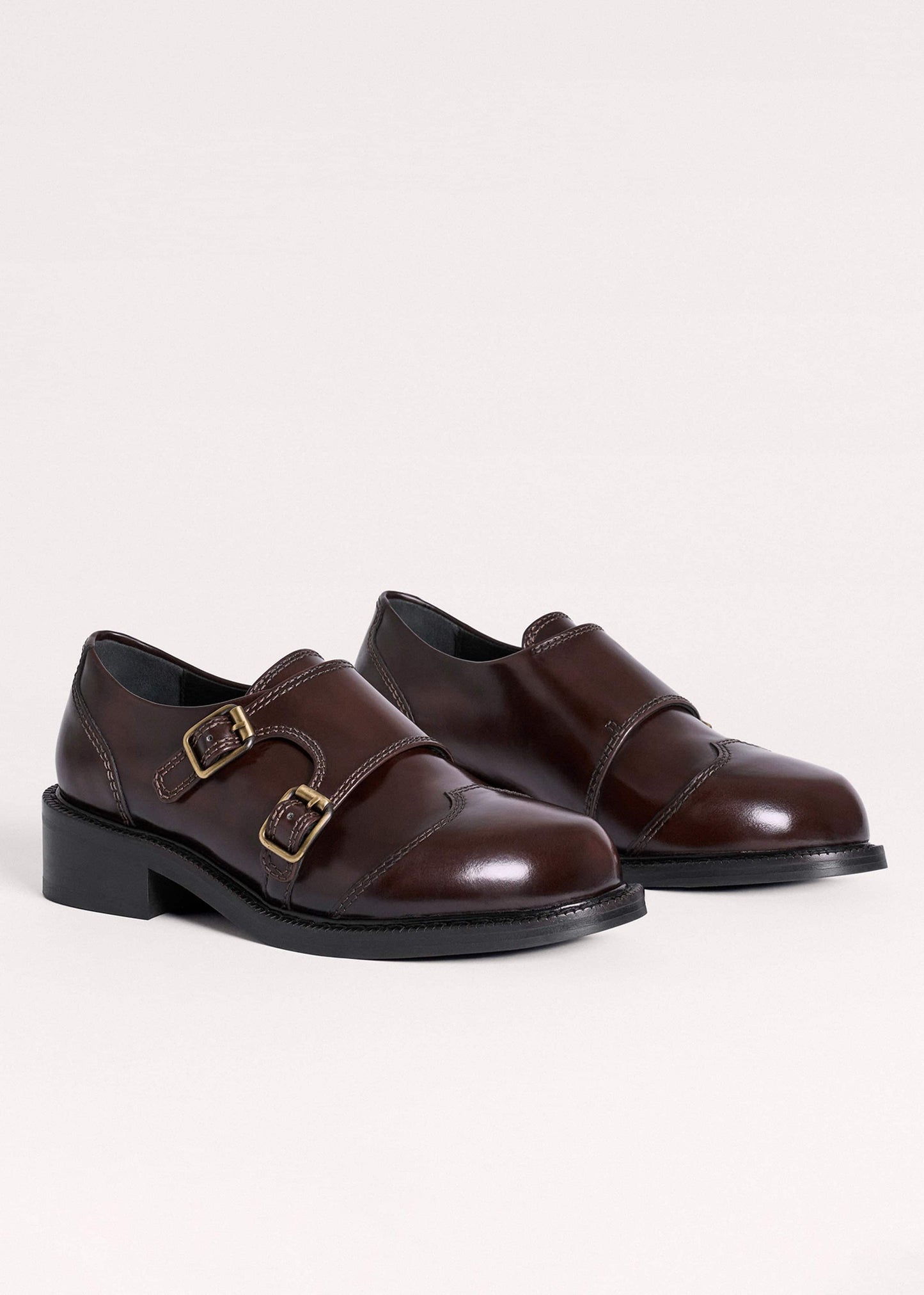Brown Leather Double Buckle Shoe