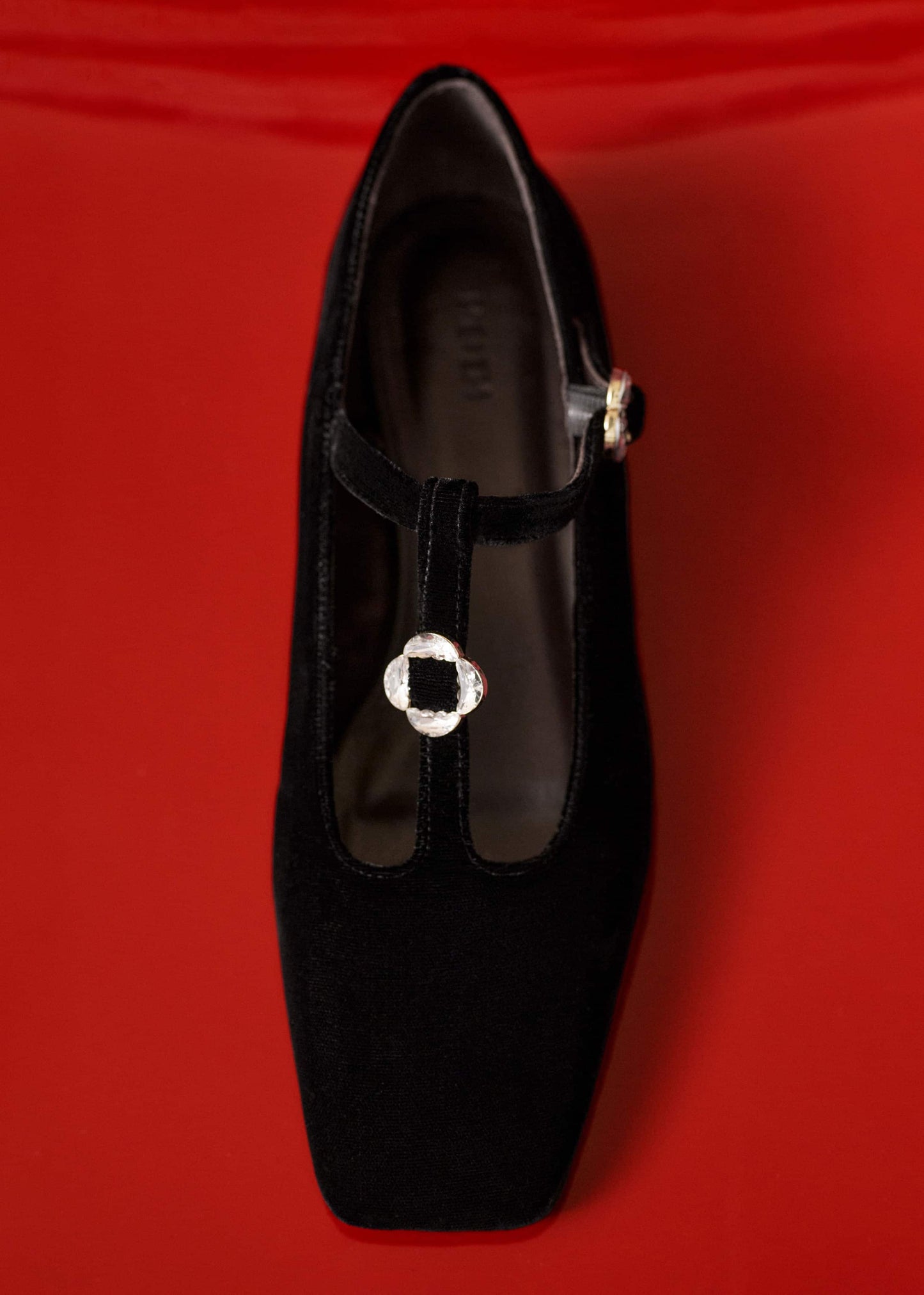Black Square Toe T-Bar Flat