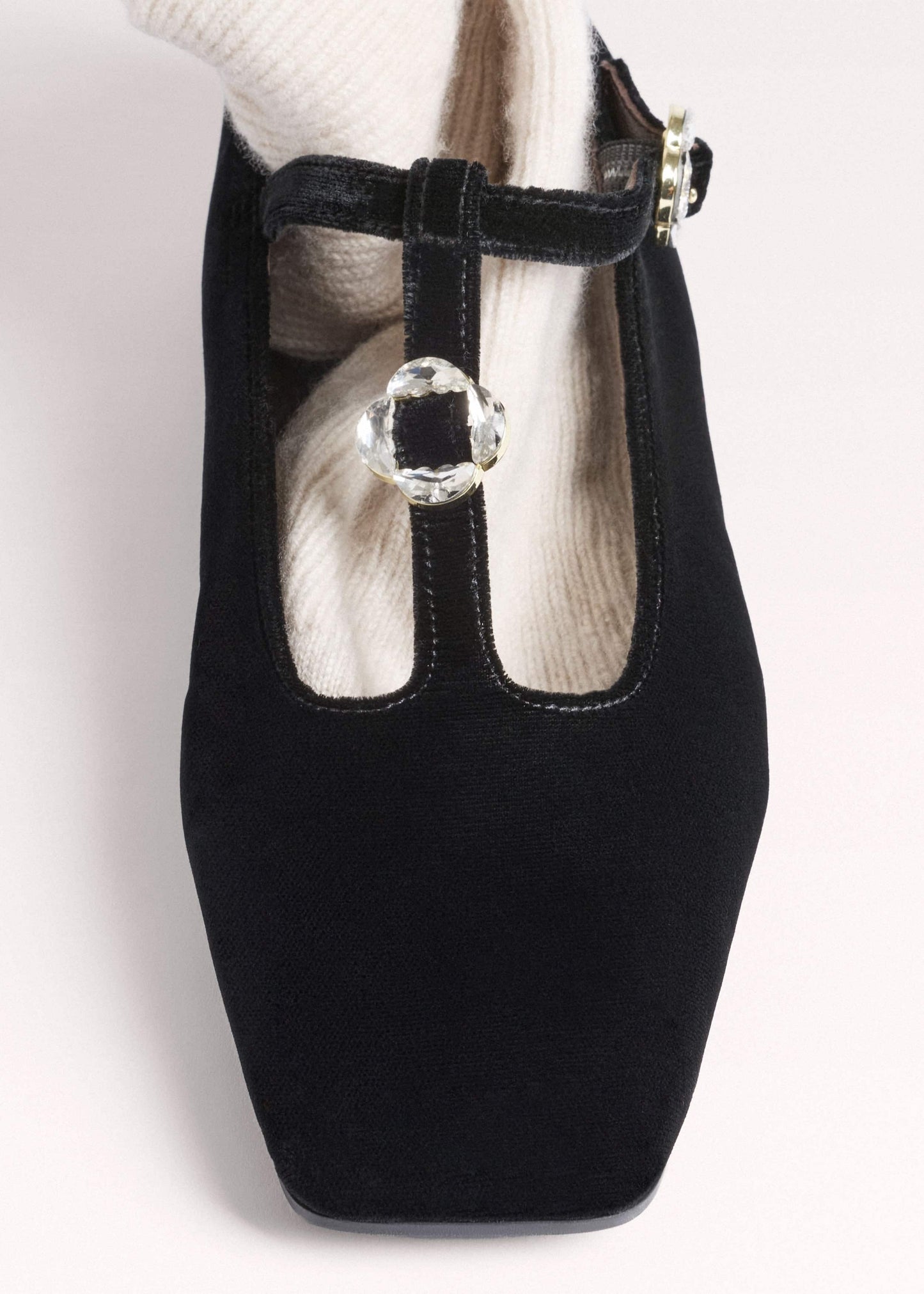 Black Square Toe T-Bar Flat