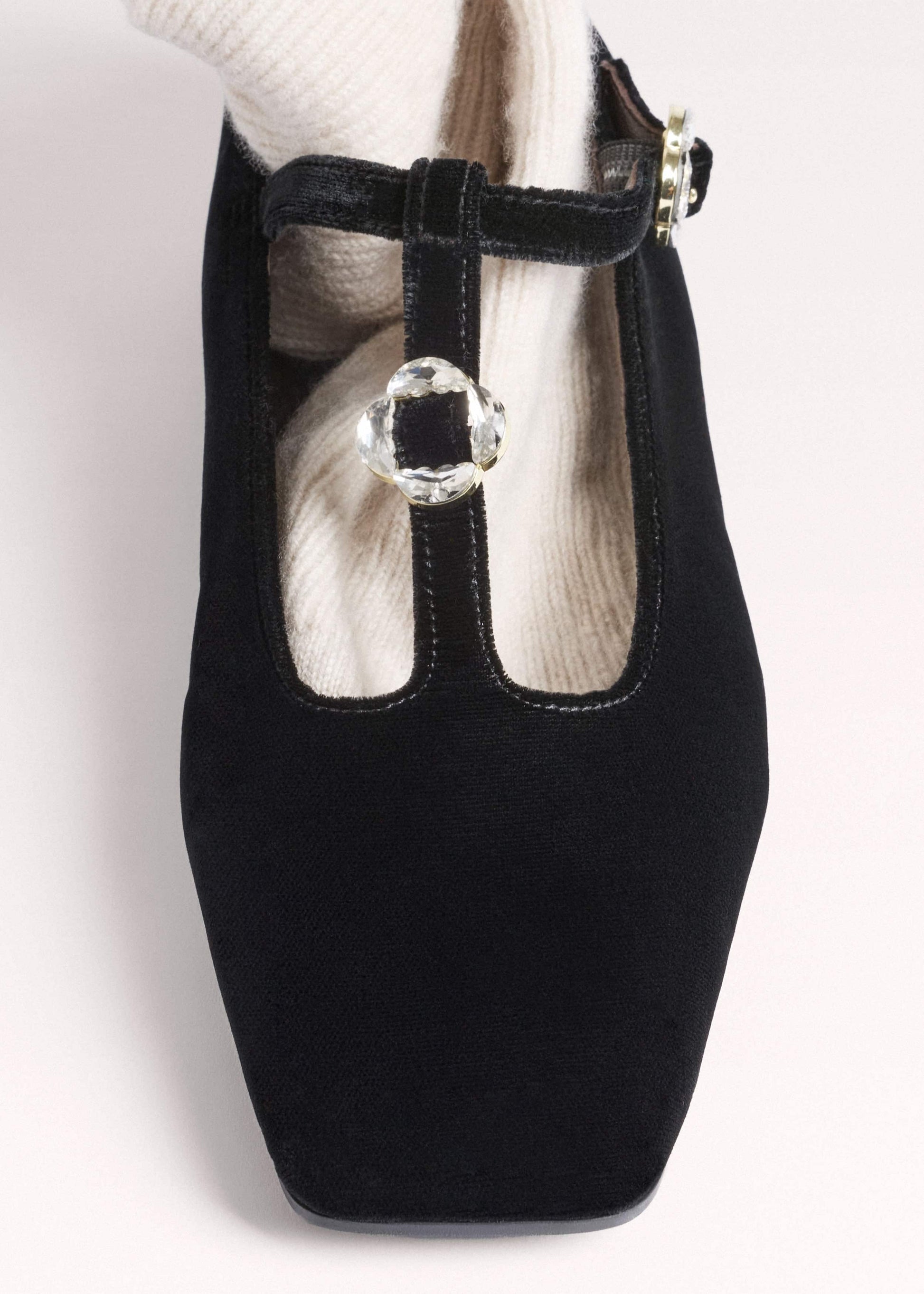 Black Square Toe T-Bar Flat