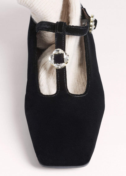 Black Square Toe T-Bar Flat
