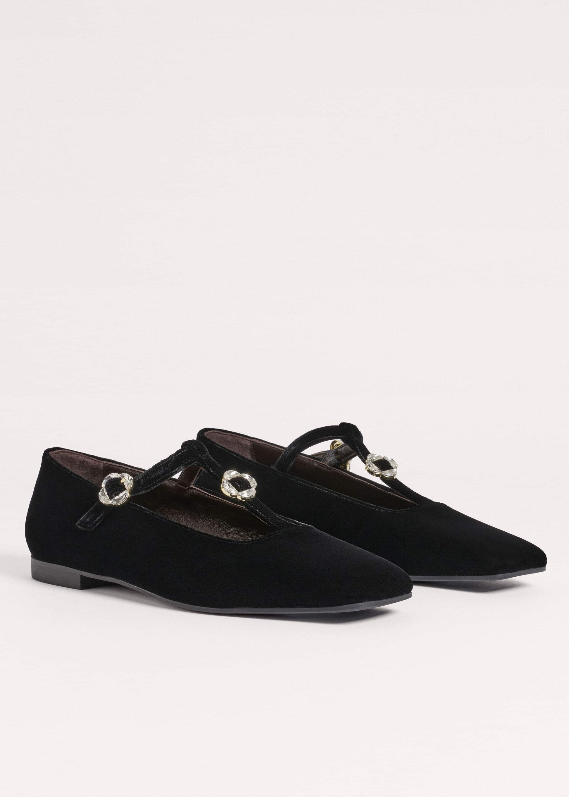 Black Square Toe T-Bar Flat