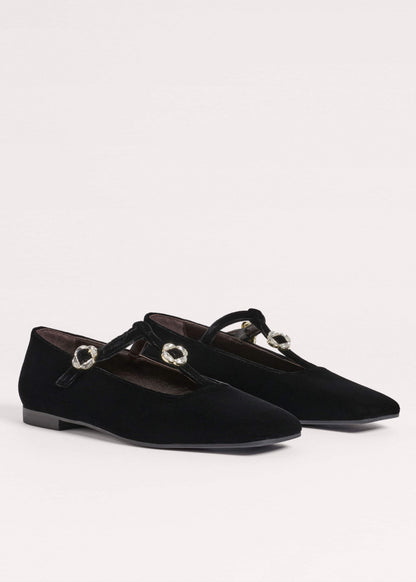 Black Square Toe T-Bar Flat
