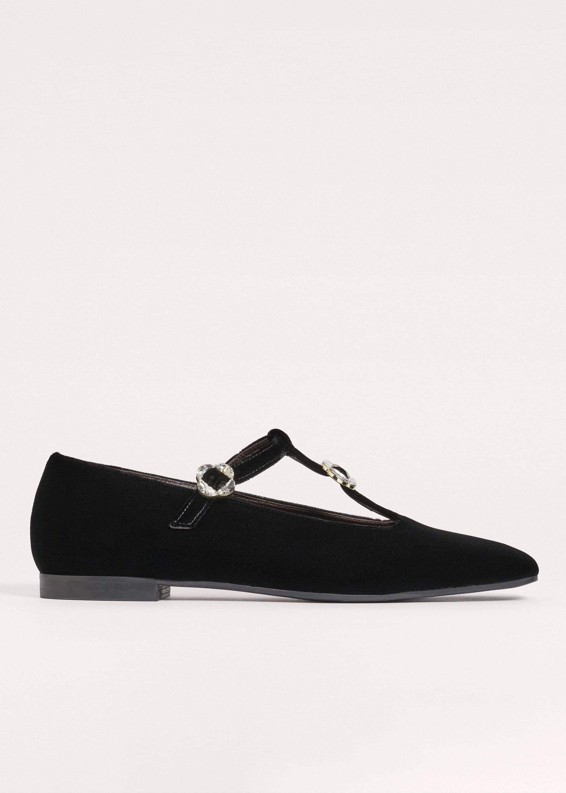 Black Square Toe T-Bar Flat
