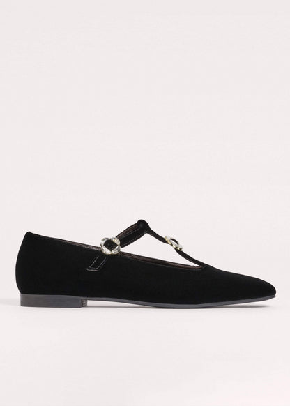 Black Square Toe T-Bar Flat