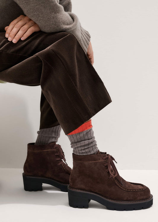 Brown Chunky Lace Up Ankle Boot
