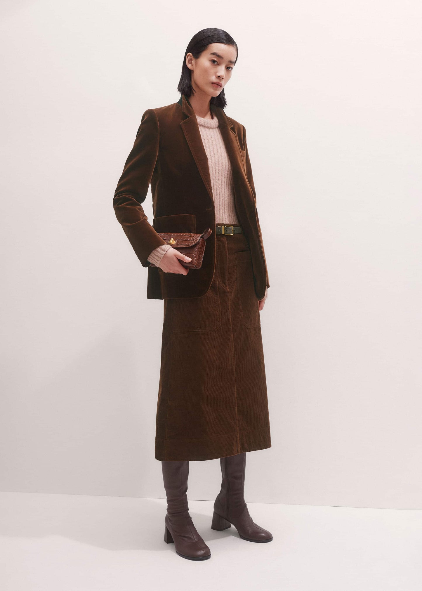 Brown Knee-High Stretch Boot