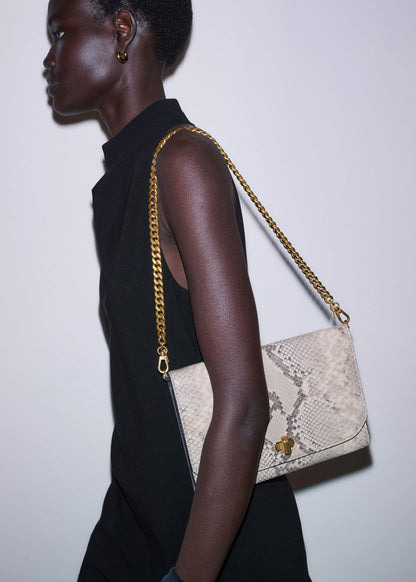 Gray Snake Print Clutch Bag