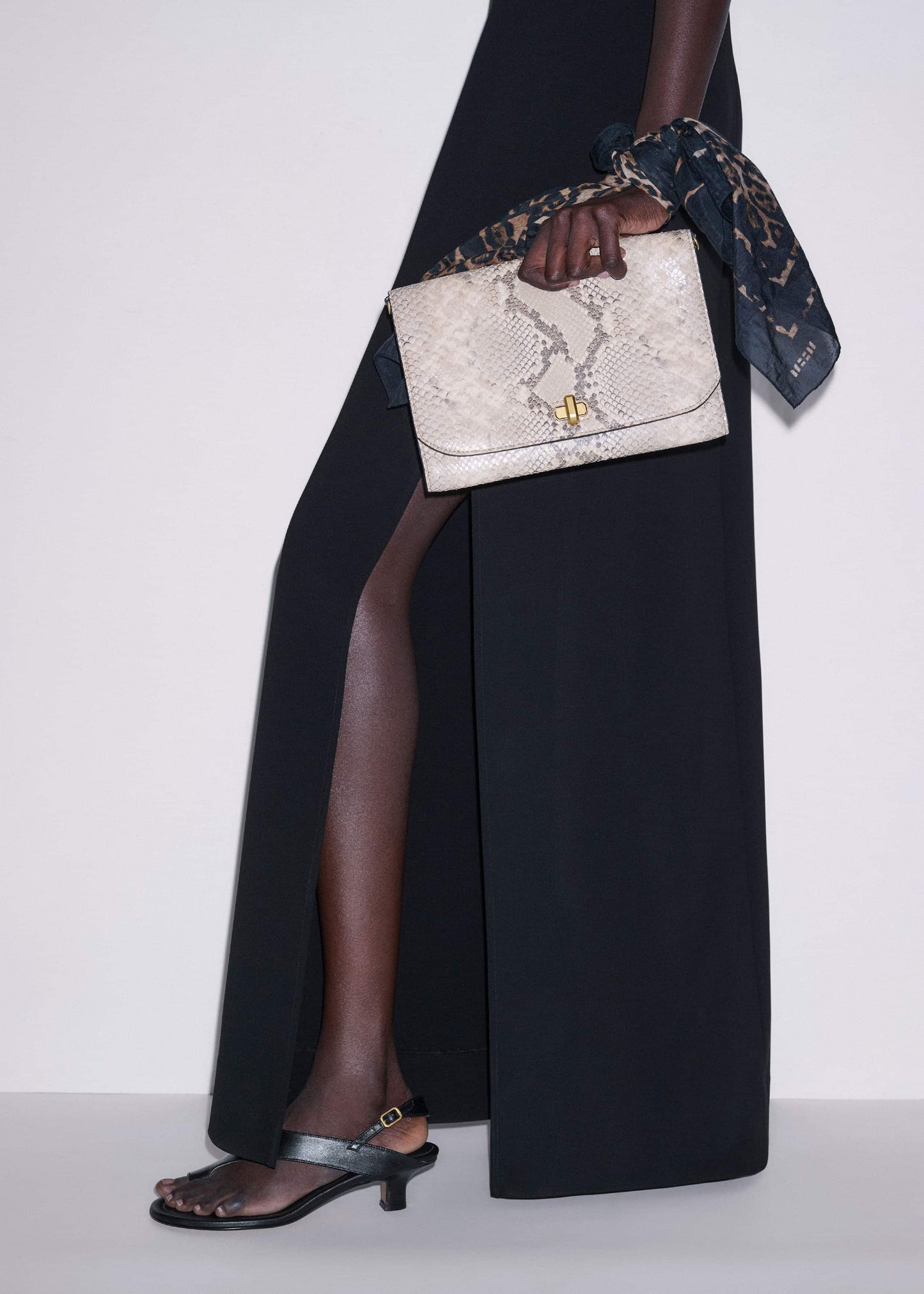 Gray Snake Print Clutch Bag