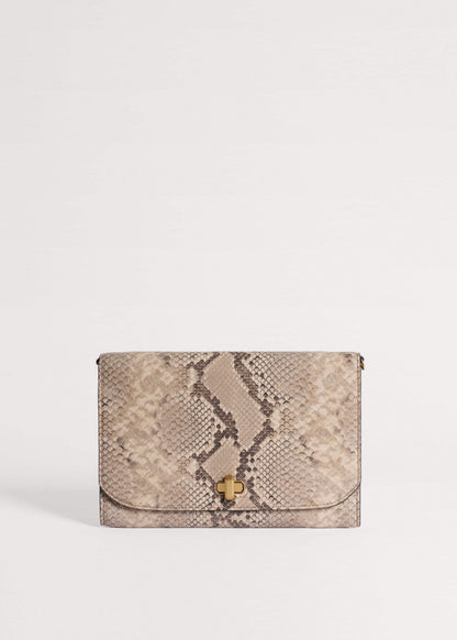 Gray Snake Print Clutch Bag