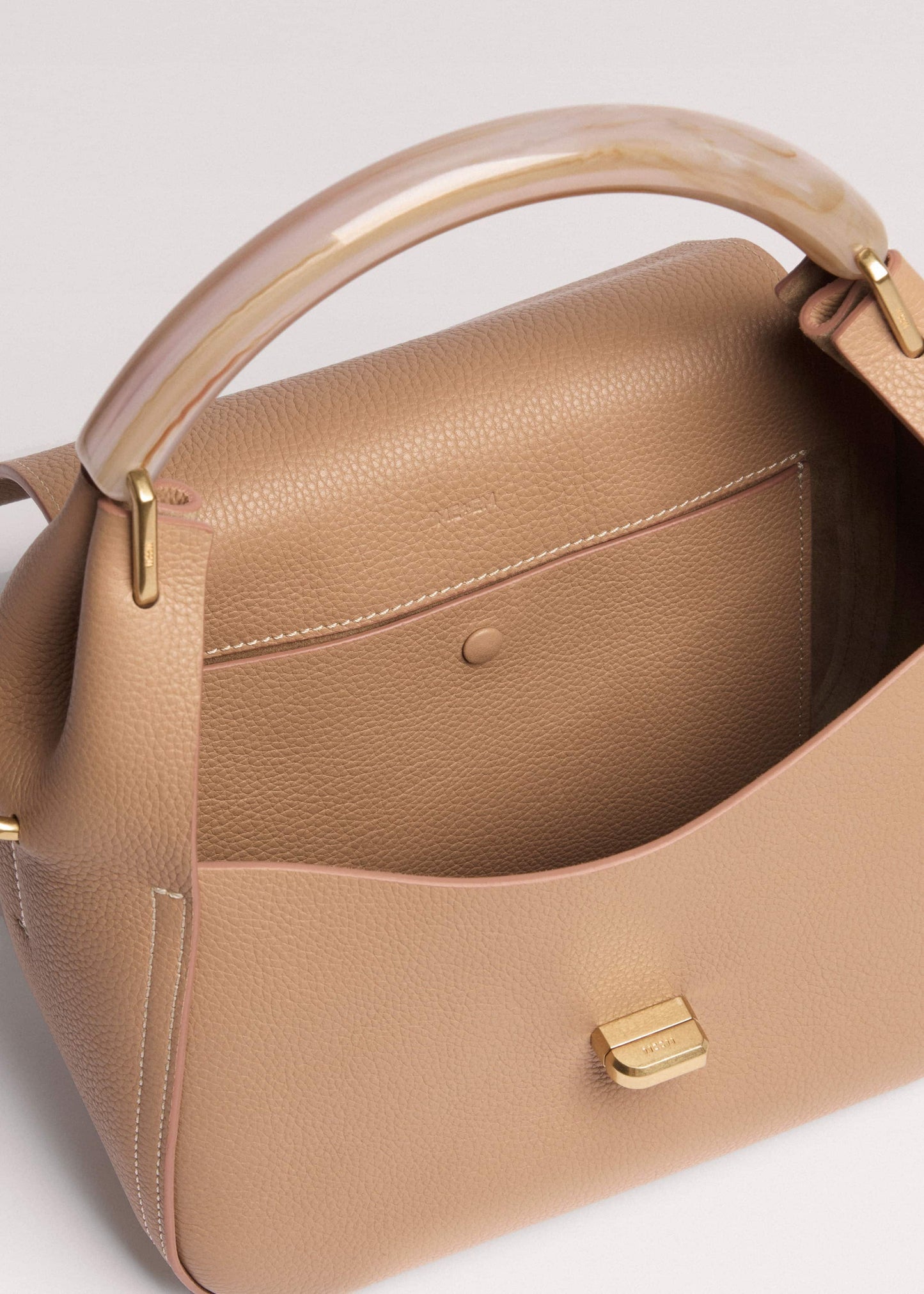Light Brown Resin Handle Crossbody Bag