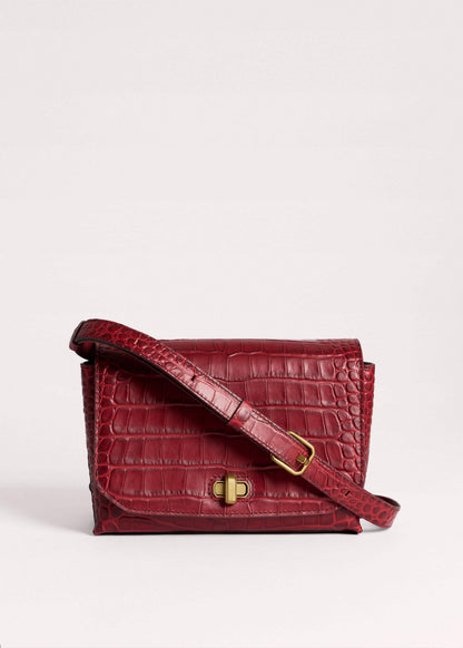 Red Leather Croc Print Clutch 2-in-1 Bag