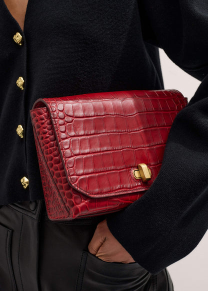 Red Leather Croc Print Clutch 2-in-1 Bag