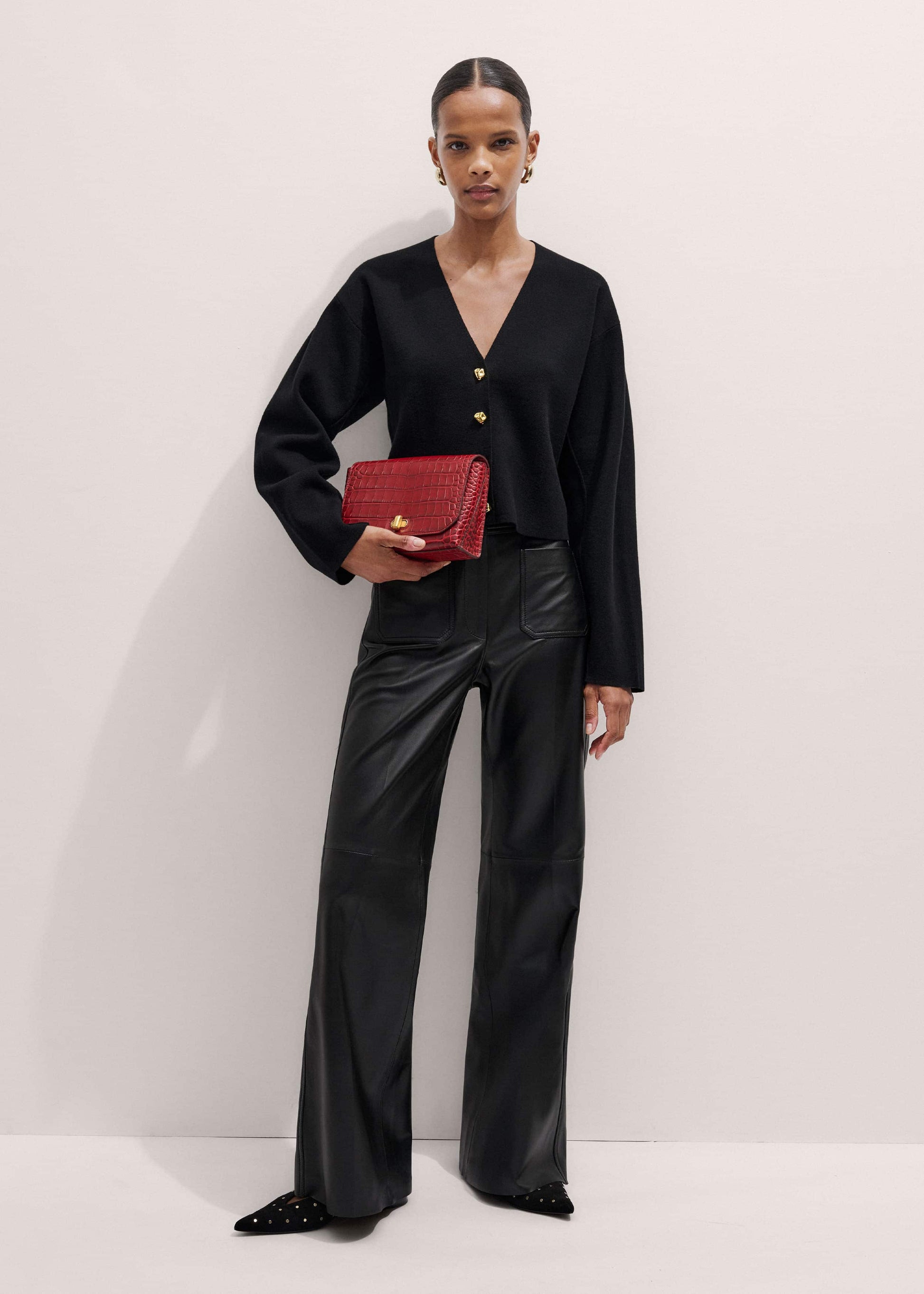 Red Leather Croc Print Clutch 2-in-1 Bag
