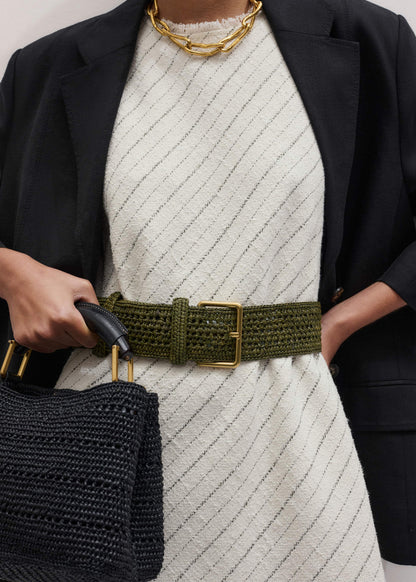 Olive Green Raffia Wide Summer Belt